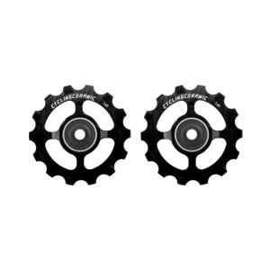 SRAM MTB 12-speed derailleur pulleys in sleek black. Built for durability, these pulleys provide reliable shifting and reduce friction in demanding off-road conditions.