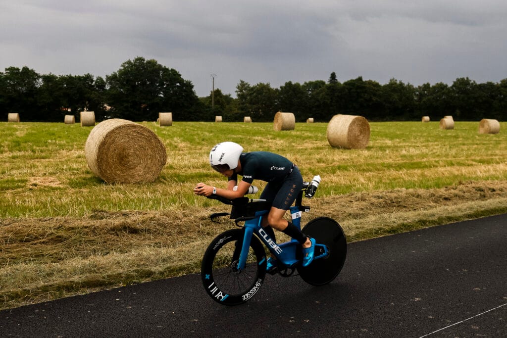 LES SABLES-D'OLONNE, FRANCE - JUNE 29: Nicolas Mann of Germany competes during the bike leg of IRONMAN 70.3 Les Sables d'Olonne on June 29, 2024 in Les Sables-d'Olonne, France. (Photo by Pablo Blazquez Dominguez/Getty Images for Ironman)